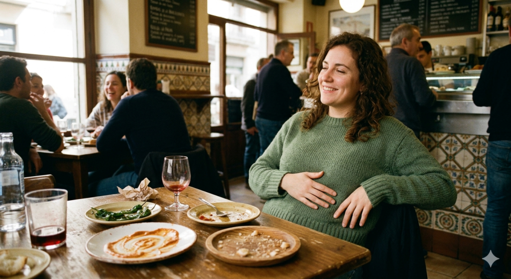 person looking full after a meal in barcelona